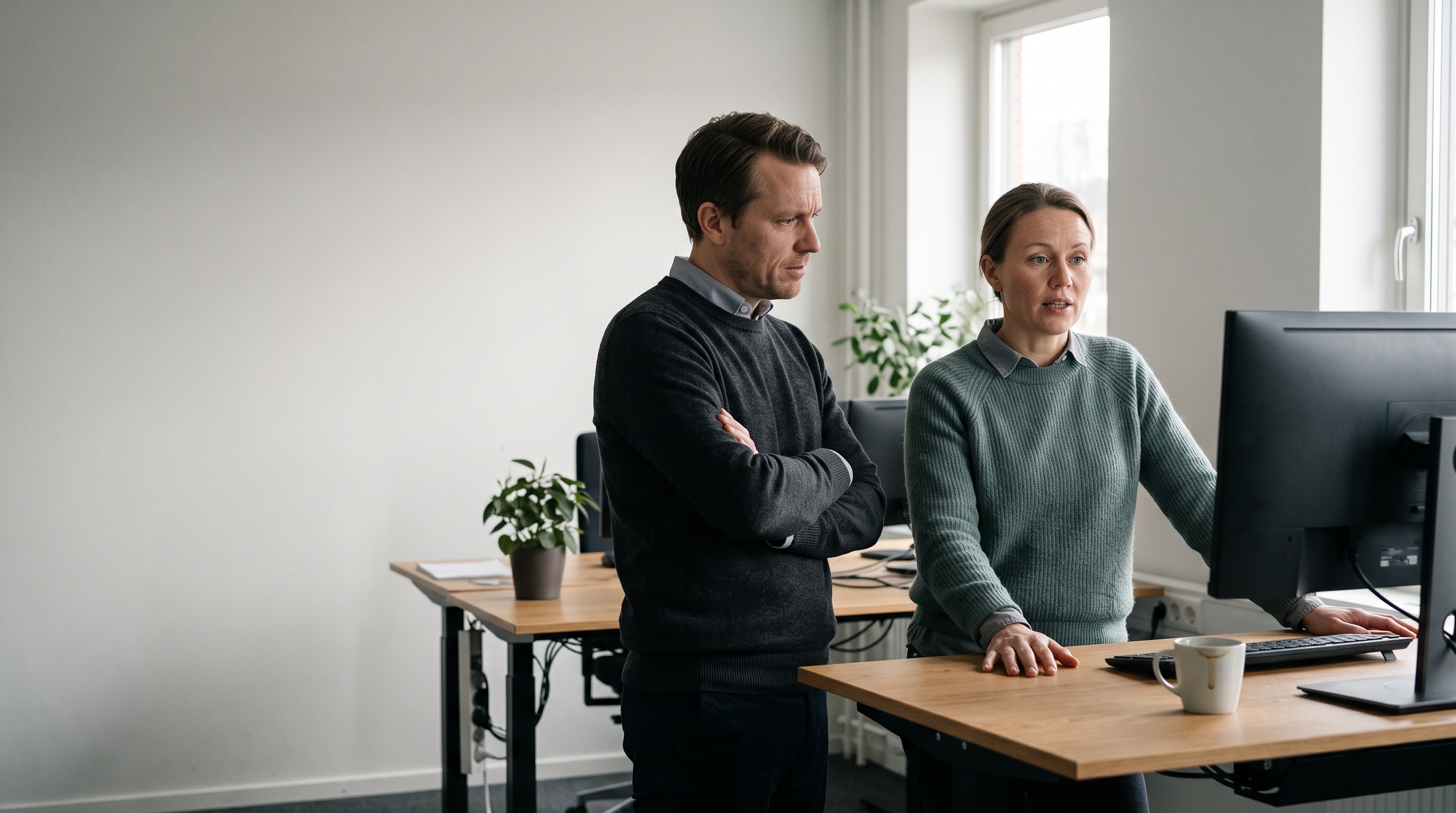 To personer går gjennom innhold på en dataskjerm