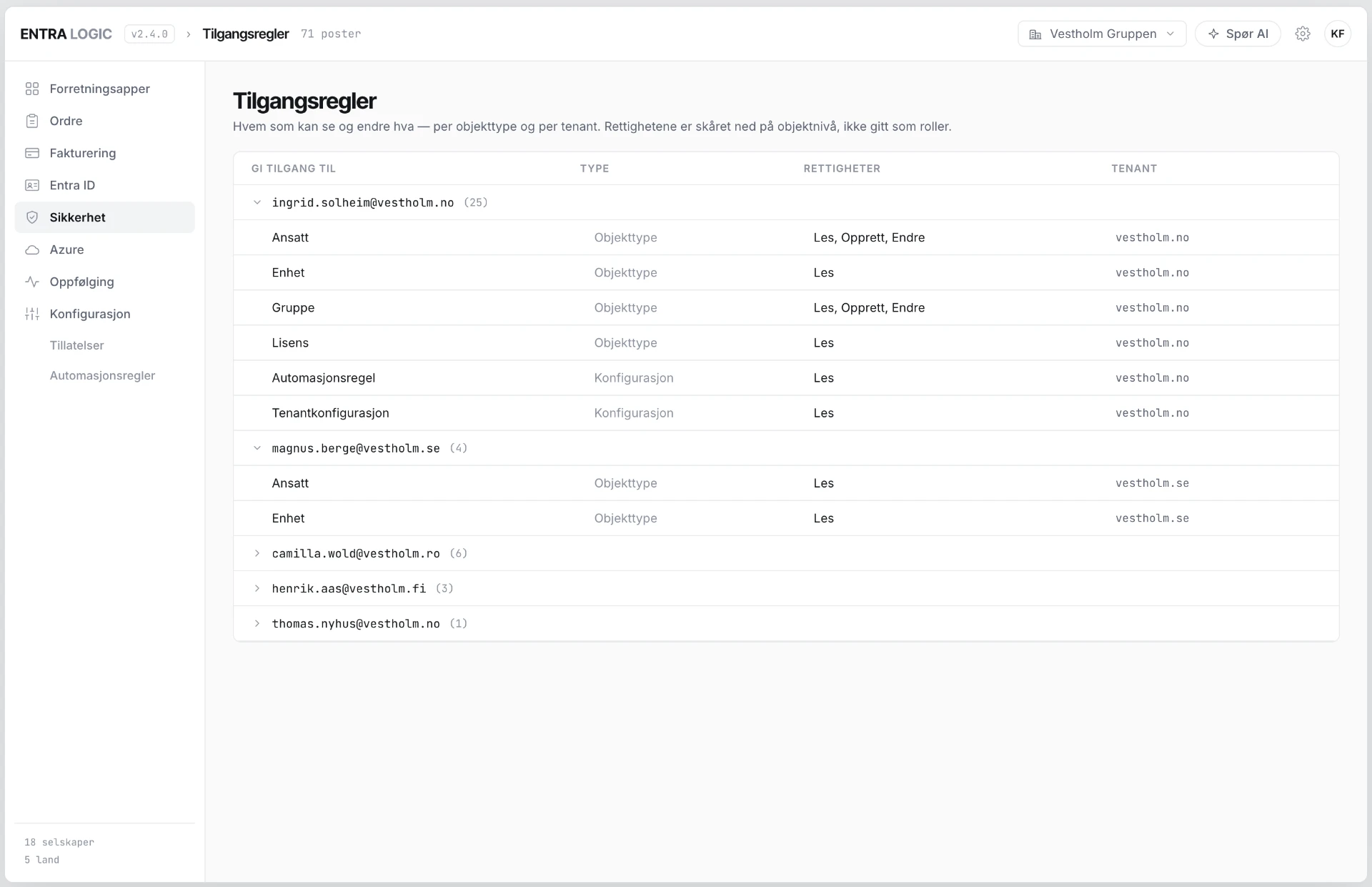 Entra Logic — tilgangsregler per person, objekttype og tenant