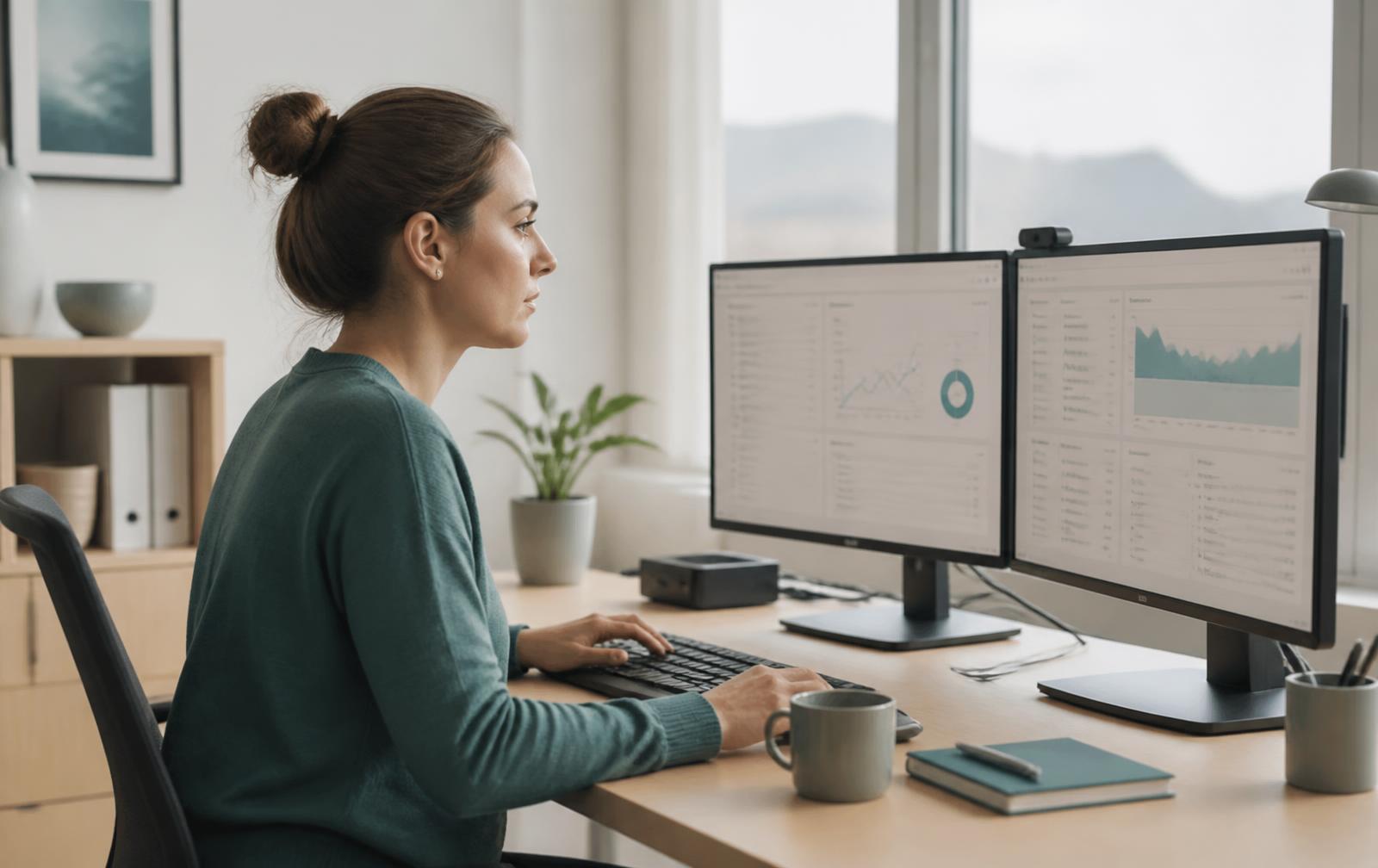 IT-administrator jobber med tilgangsstyring foran to skjermer