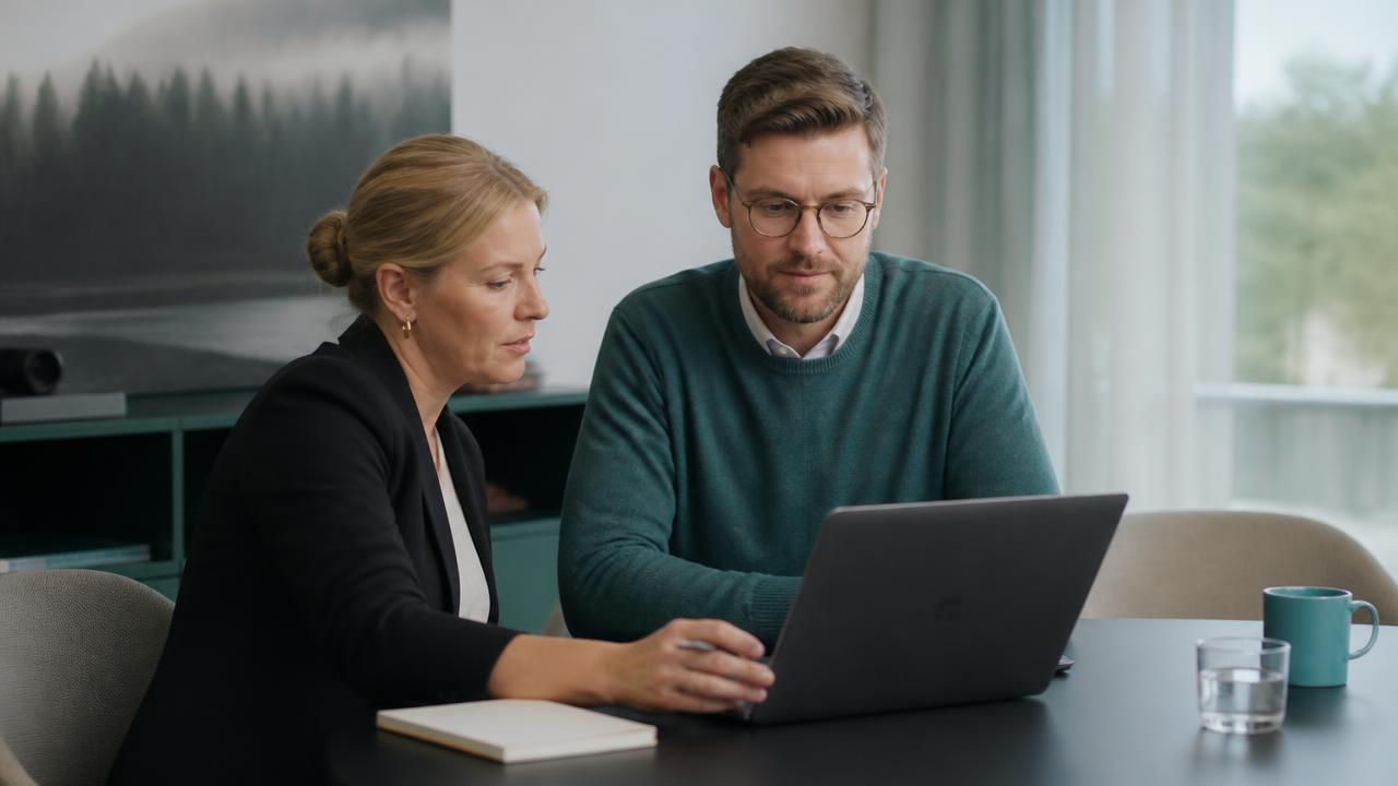 Konsulent går gjennom revisjonslogg sammen med kunde